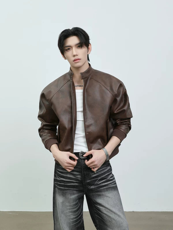 Stand Collar PU Leather Motorcycle Jacket 3