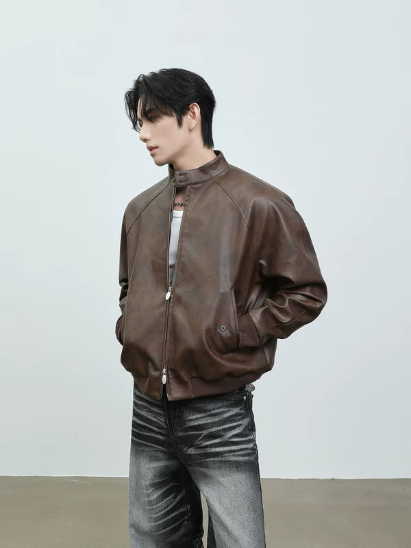 Stand Collar PU Leather Motorcycle Jacket 5