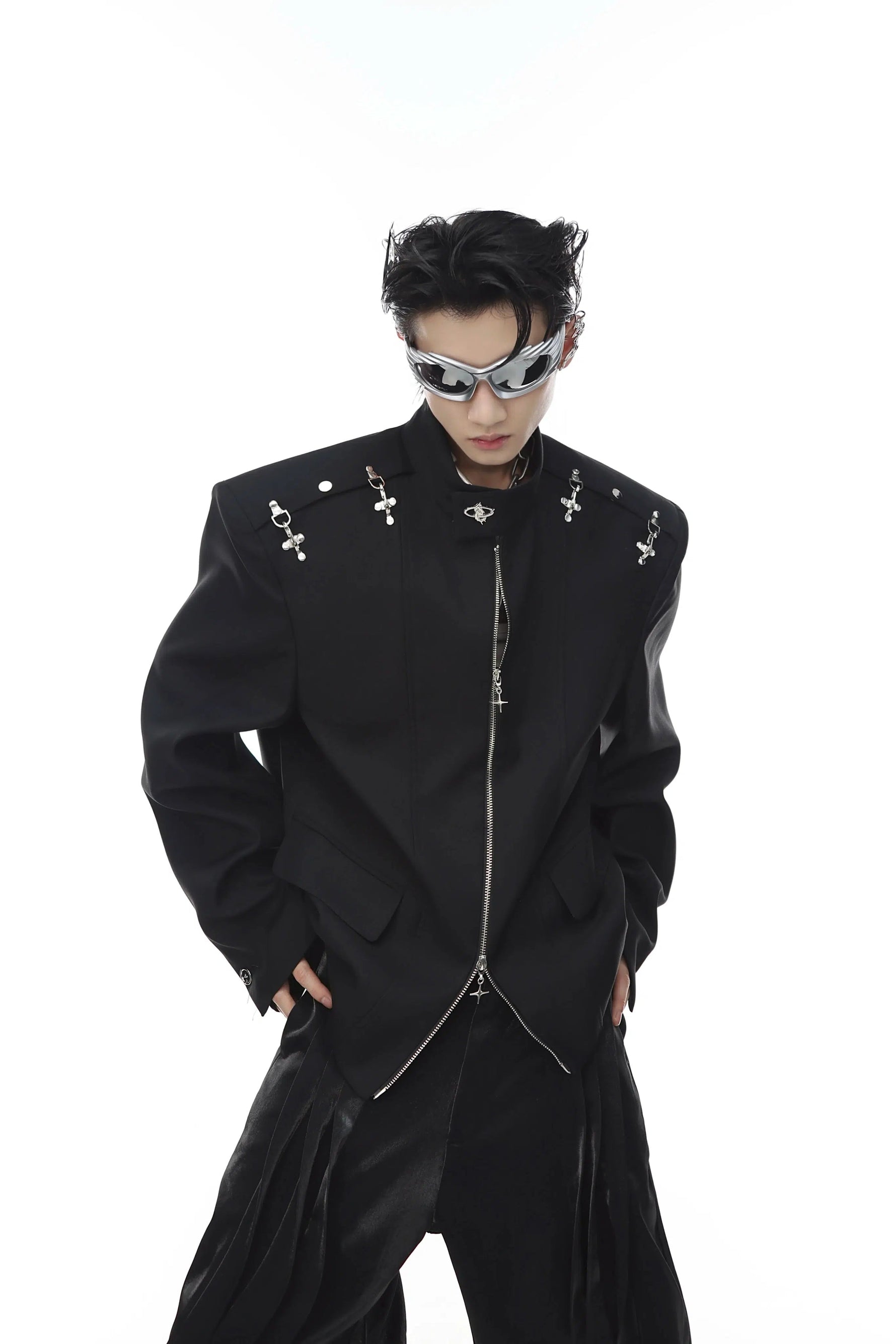 Metal Airplane Button Suit Jacket