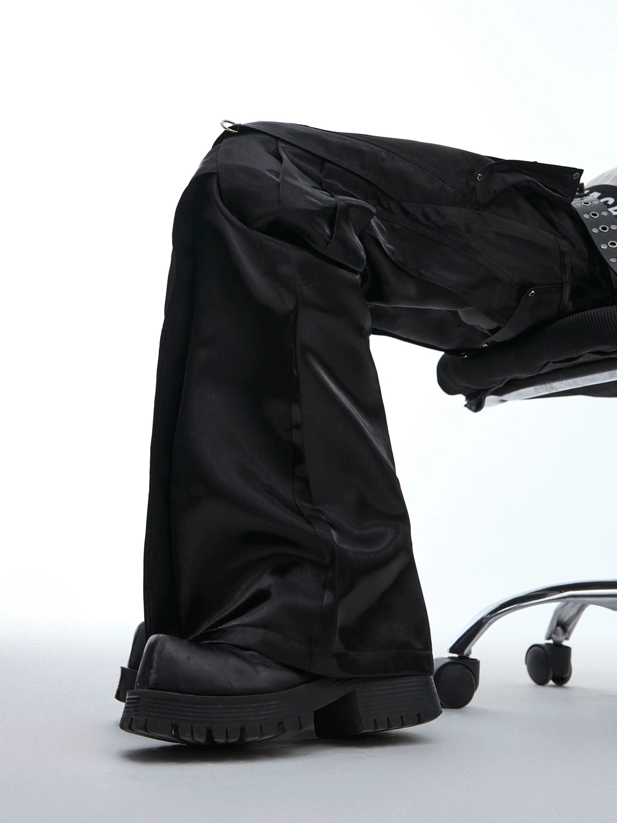 Metal Buckle Leather Micro-flared Pants