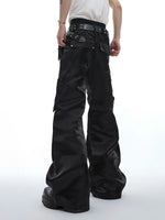 Metal Buckle Leather Micro-flared Pants