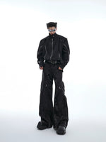 Metal Buckle Leather Micro-flared Pants