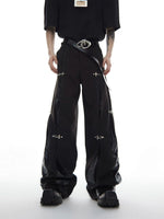 Metal Airplane Button Leather Splicing Pants