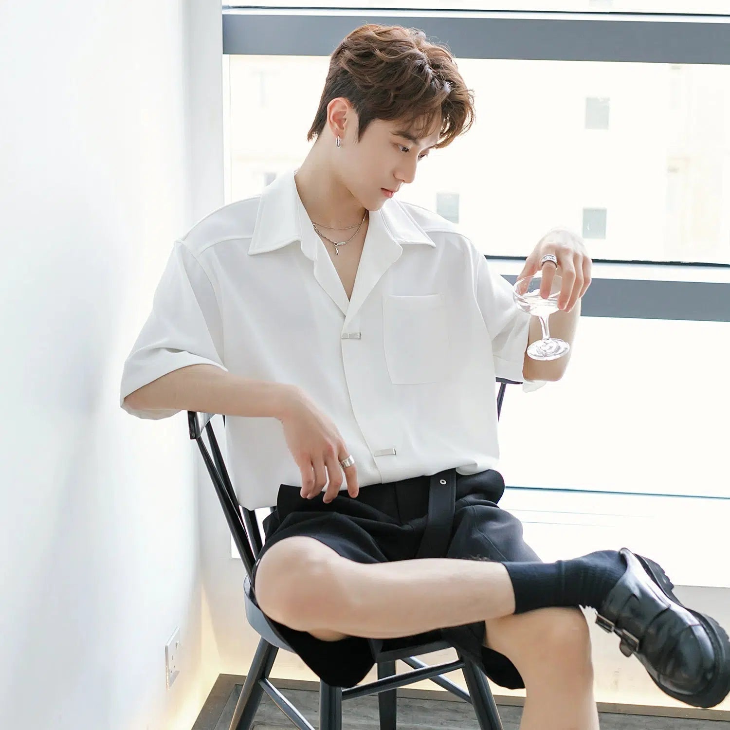 Metal Button Short Sleeve Shirt