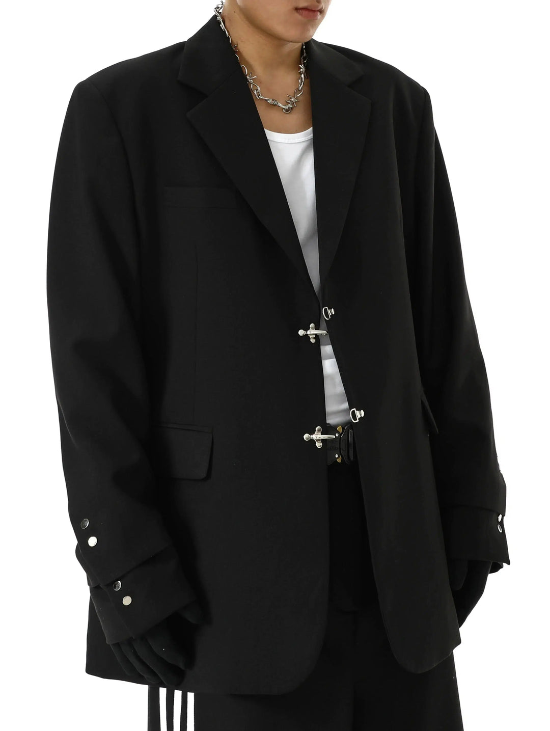 Metal Button Shoulder Pad Double-Layer Jacket