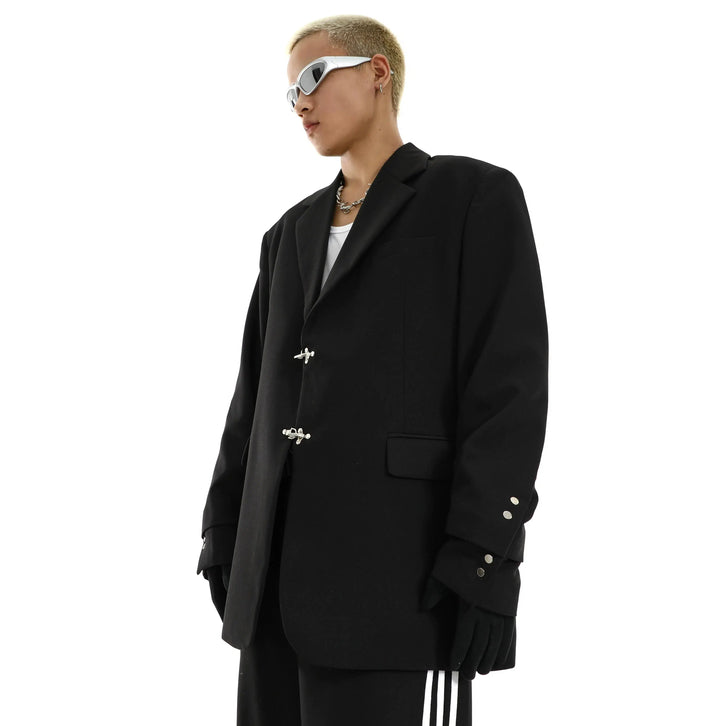 Metal Button Shoulder Pad Double-Layer Jacket