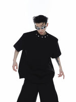 Metal Button Shoulder Pad T-shirt