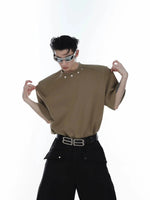 Metal Button Shoulder Pad T-shirt