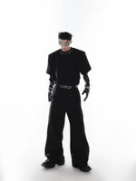 Metal Button Shoulder Pad T-shirt