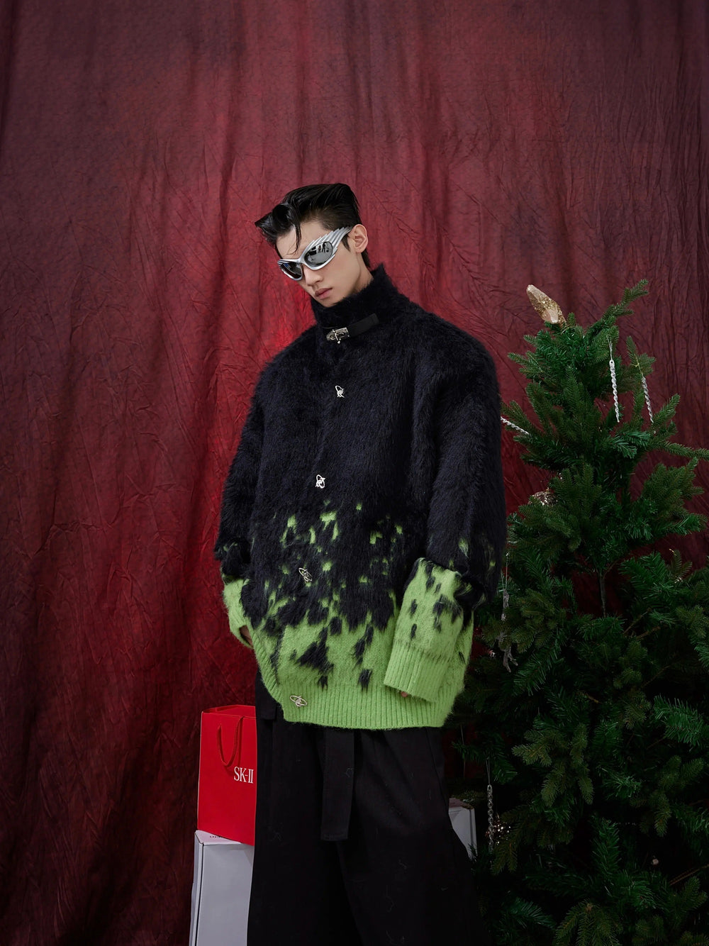 Metal Buttons Gradient Sweater Jacket