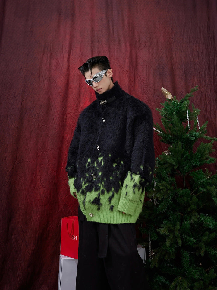 Metal Buttons Gradient Sweater Jacket