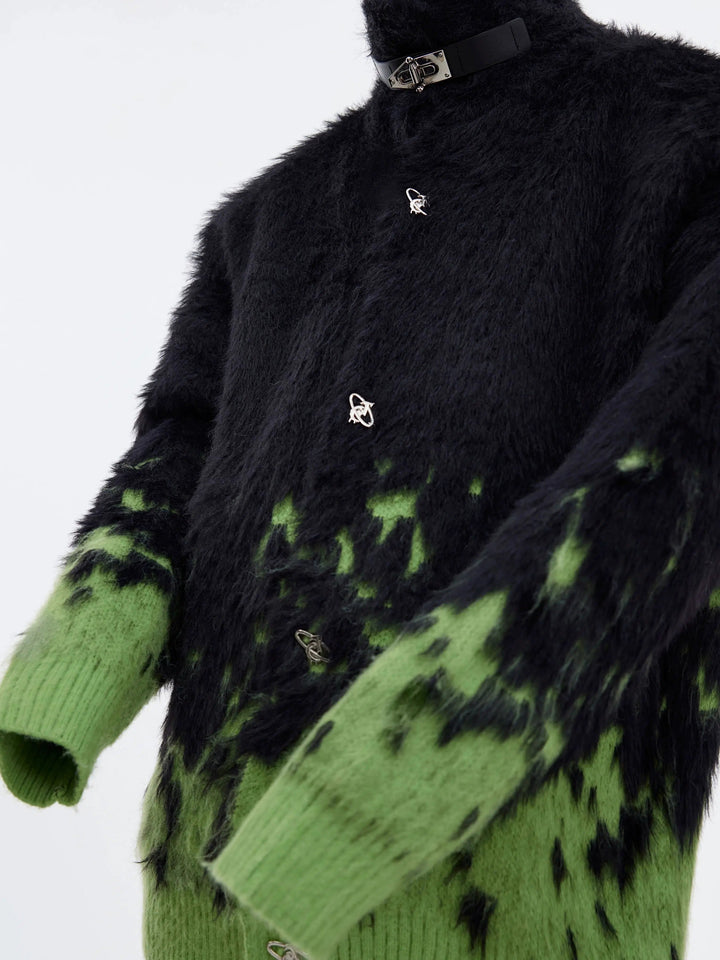 Metal Buttons Gradient Sweater Jacket