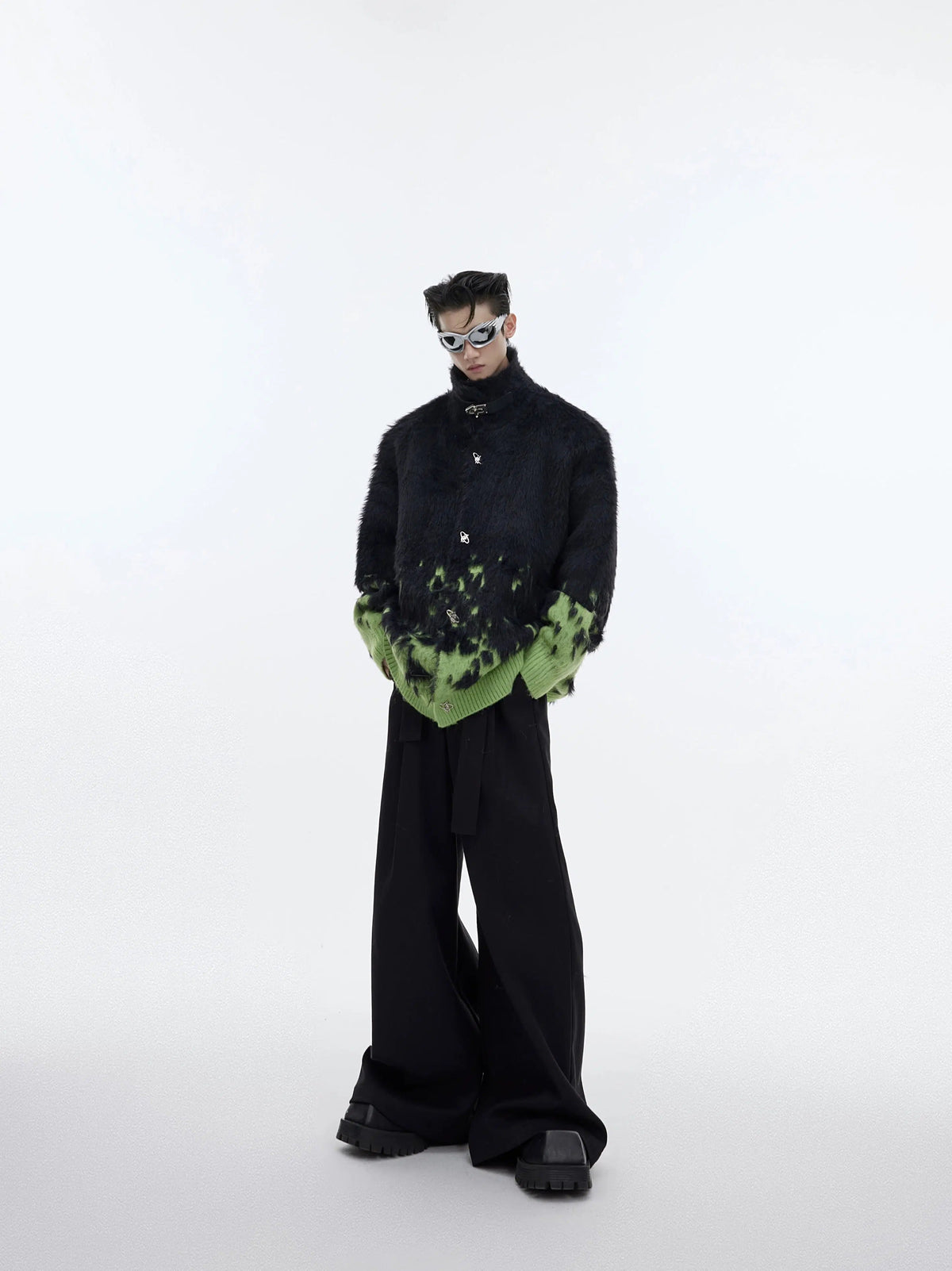 Metal Buttons Gradient Sweater Jacket