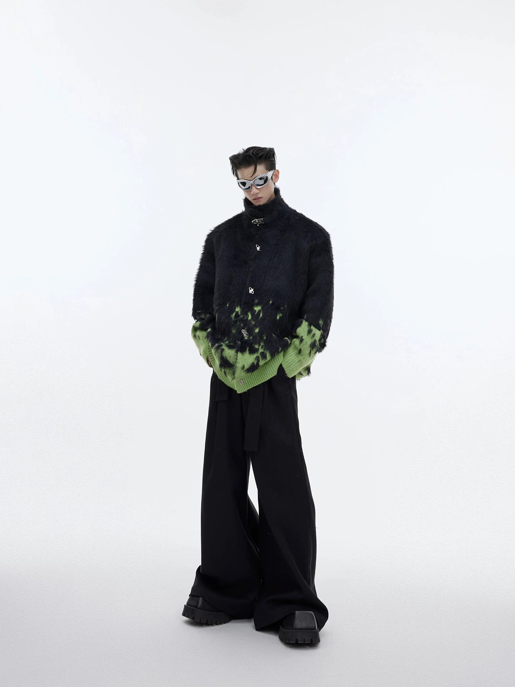 Metal Buttons Gradient Sweater Jacket