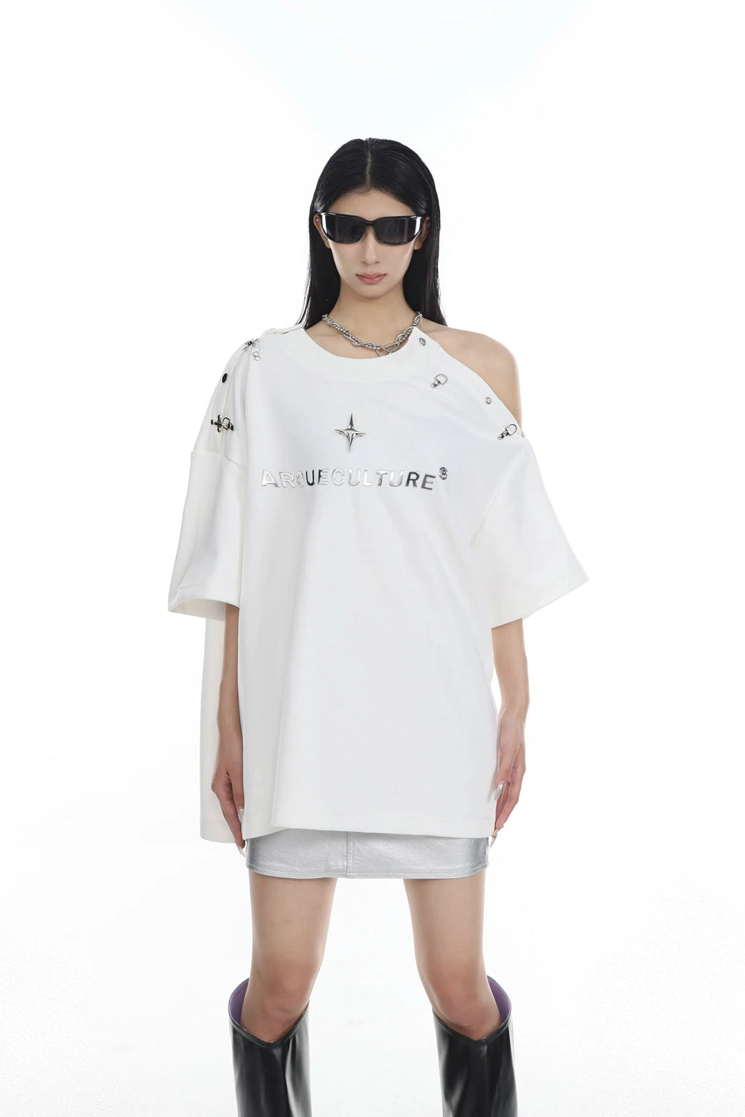 Metal Airplane One-Shoulder T-shirt