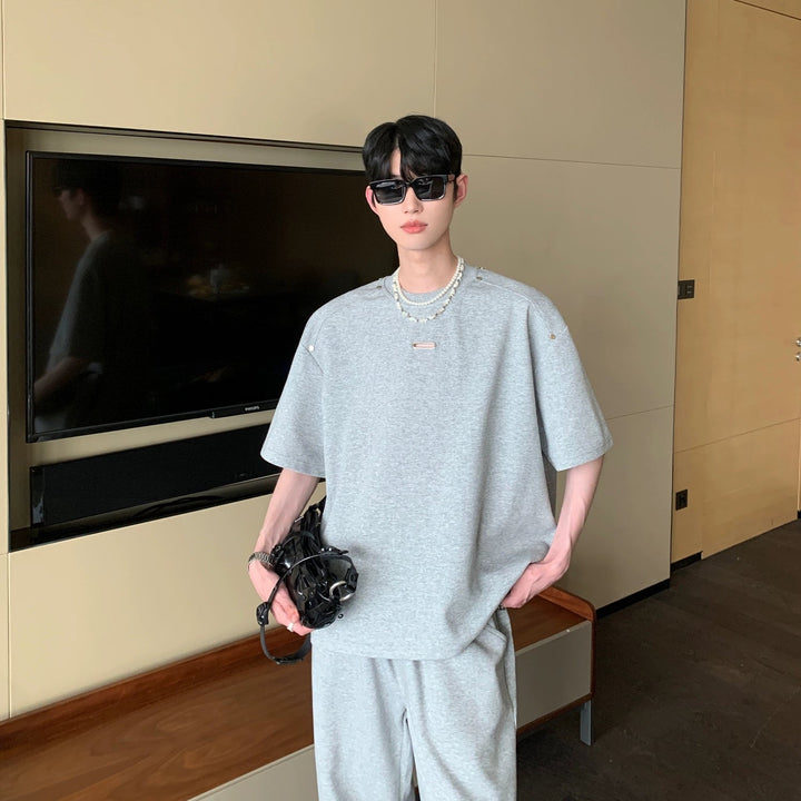 Metal Decoration Crew Neck T-shirt & Sweatpants Set