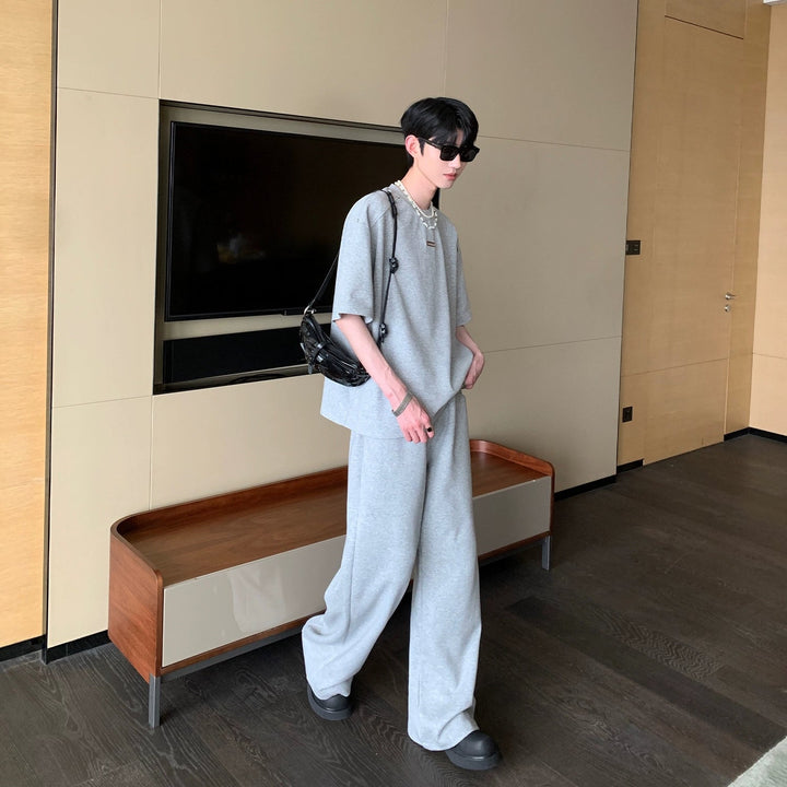 Metal Decoration Crew Neck T-shirt & Sweatpants Set
