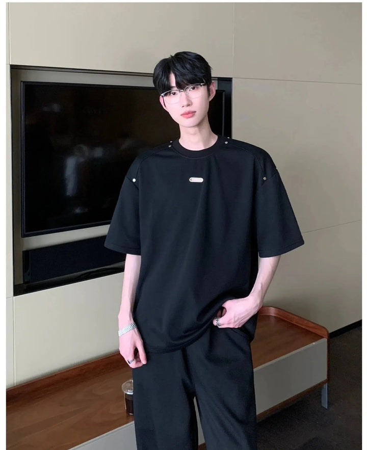 Metal Decoration Crew Neck T-shirt & Sweatpants Set