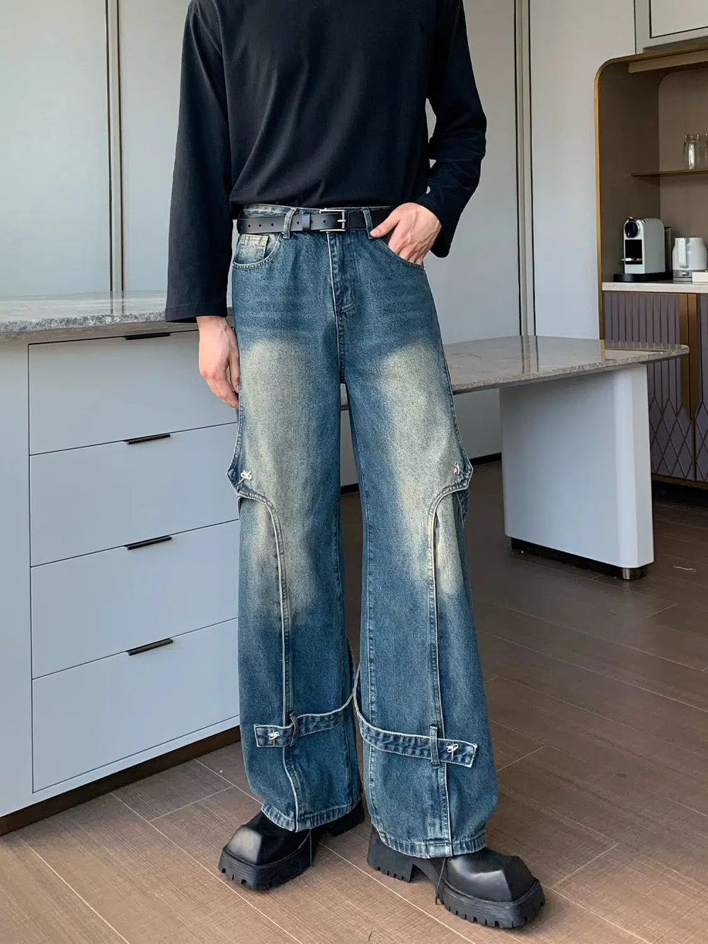 Metal Design Wide-leg Straight-leg Jeans