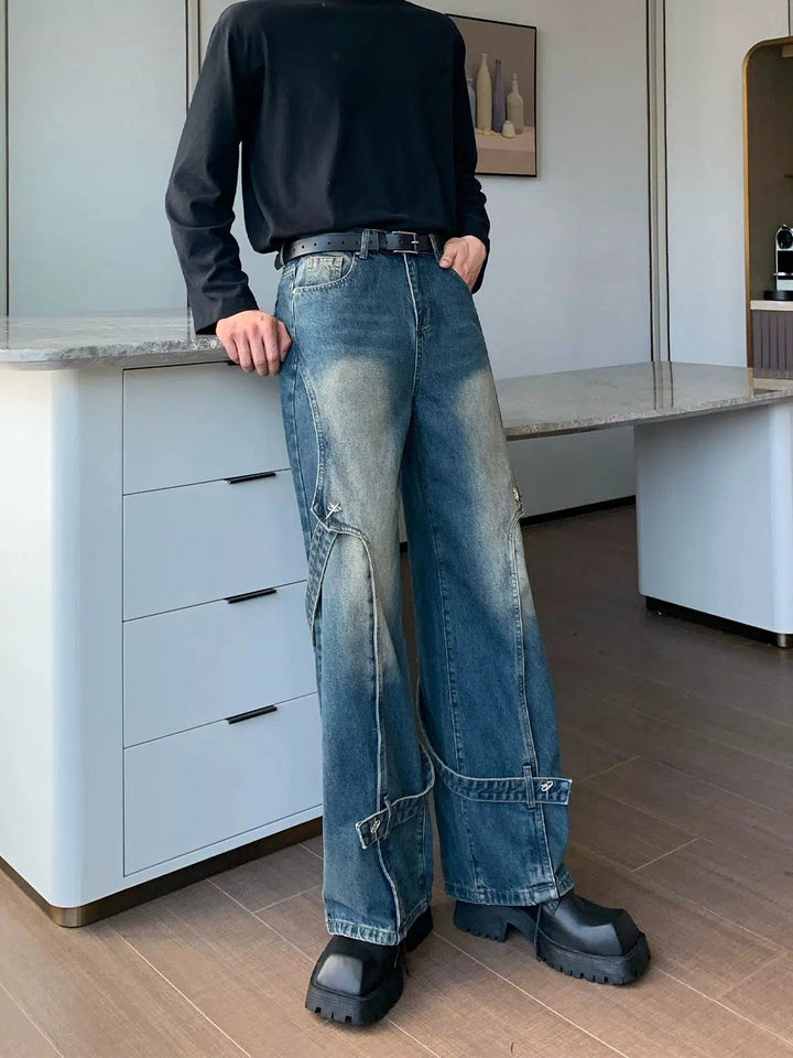 Metal Design Wide-leg Straight-leg Jeans