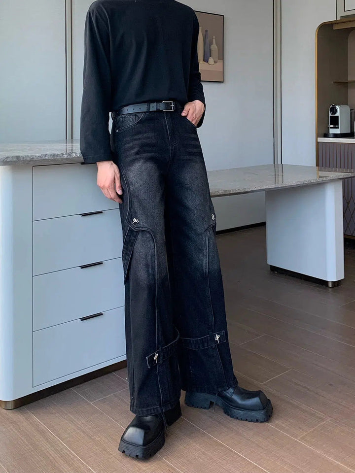 Metal Design Wide-leg Straight-leg Jeans