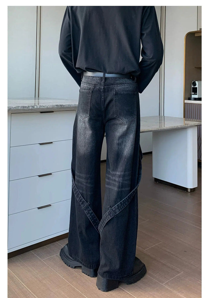 Metal Design Wide-leg Straight-leg Jeans