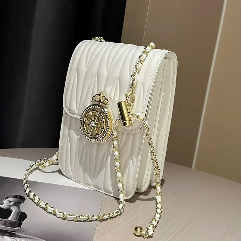 Metal Emblem Quilted Mobile Phone Bag