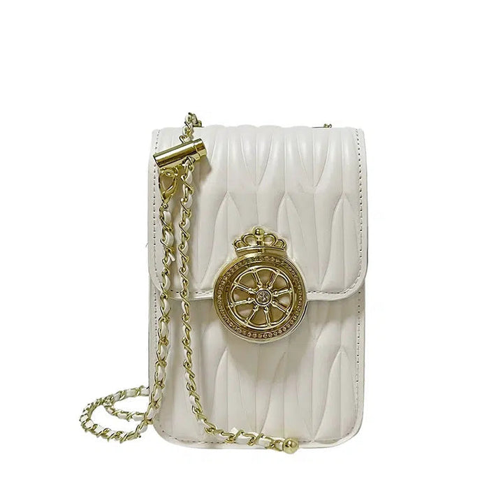 Metal Emblem Quilted Mobile Phone Bag
