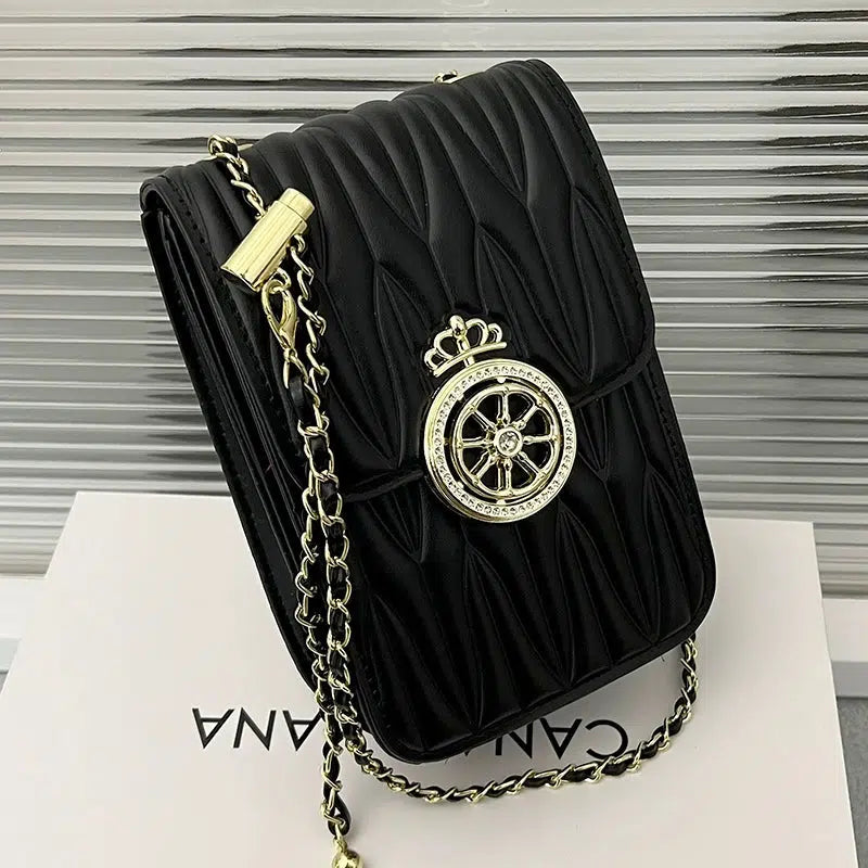 Metal Emblem Quilted Mobile Phone Bag