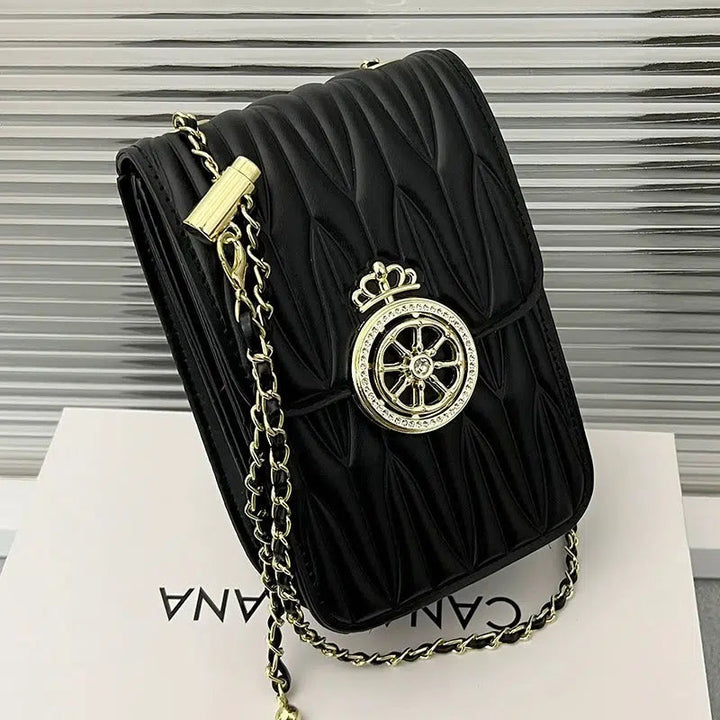 Metal Emblem Quilted Mobile Phone Bag