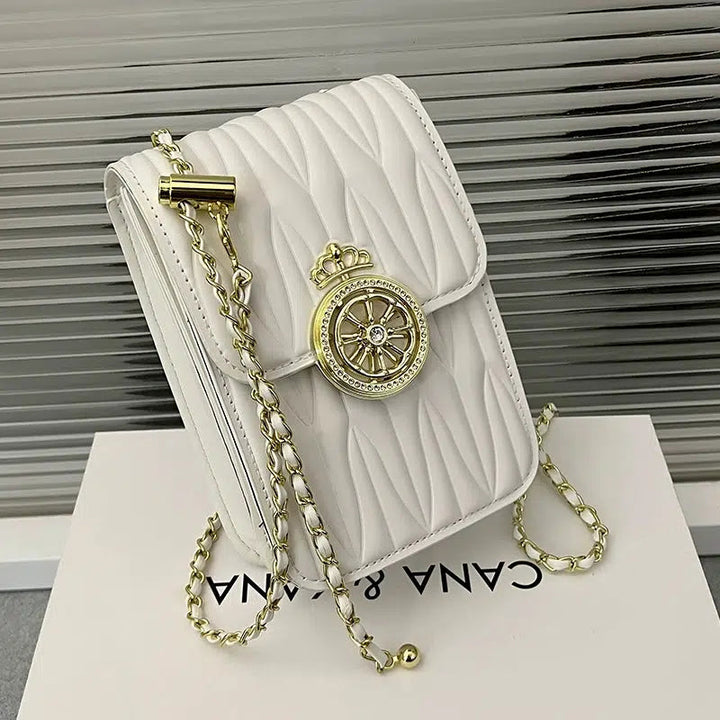 Metal Emblem Quilted Mobile Phone Bag
