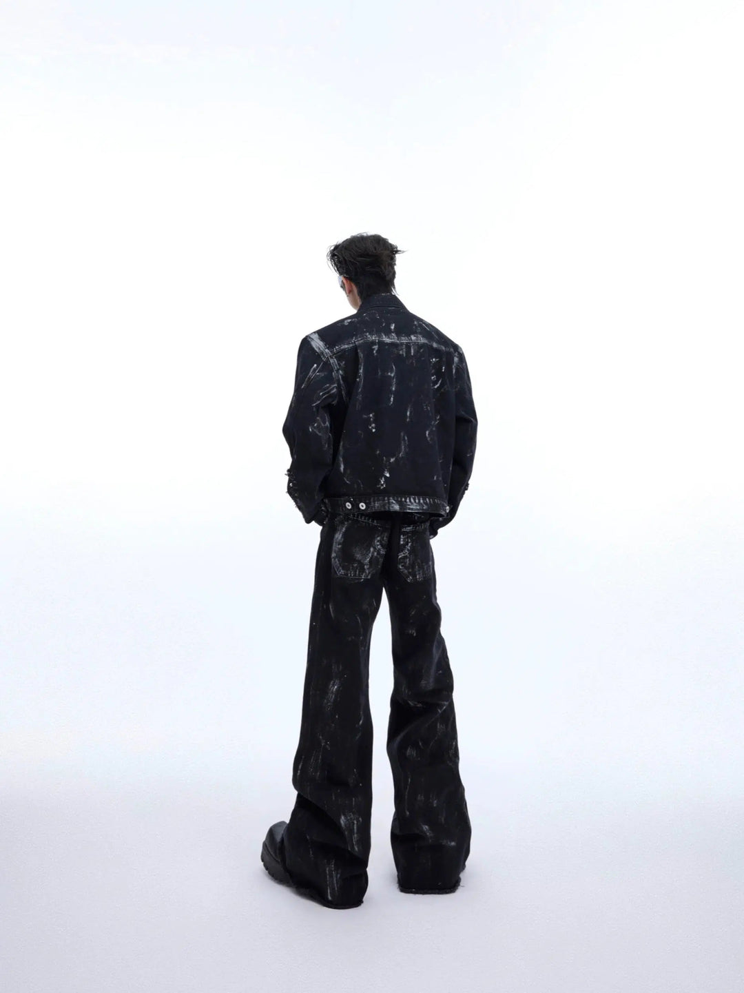 Metal Rivet Denim Jacket Distressed Pants Set