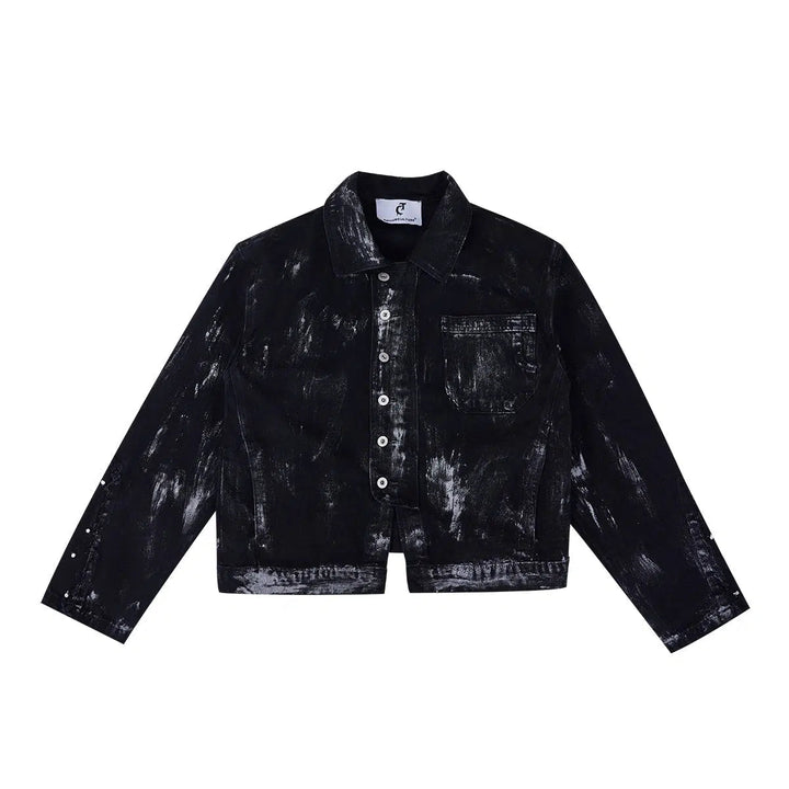 Metal Rivet Denim Jacket Distressed Pants Set
