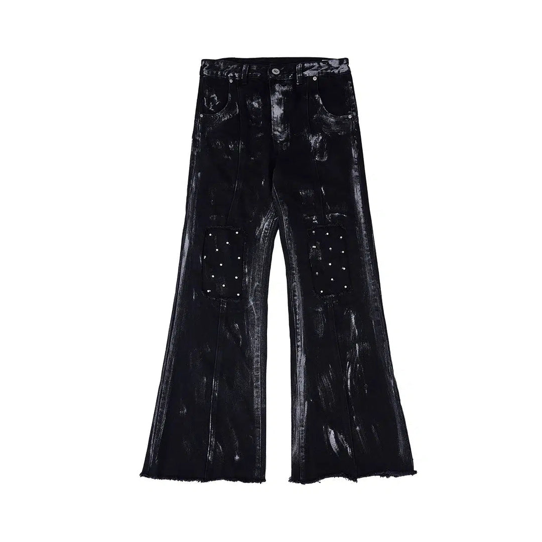 Metal Rivet Denim Jacket Distressed Pants Set