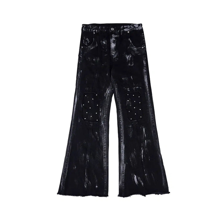 Metal Rivet Denim Jacket Distressed Pants Set