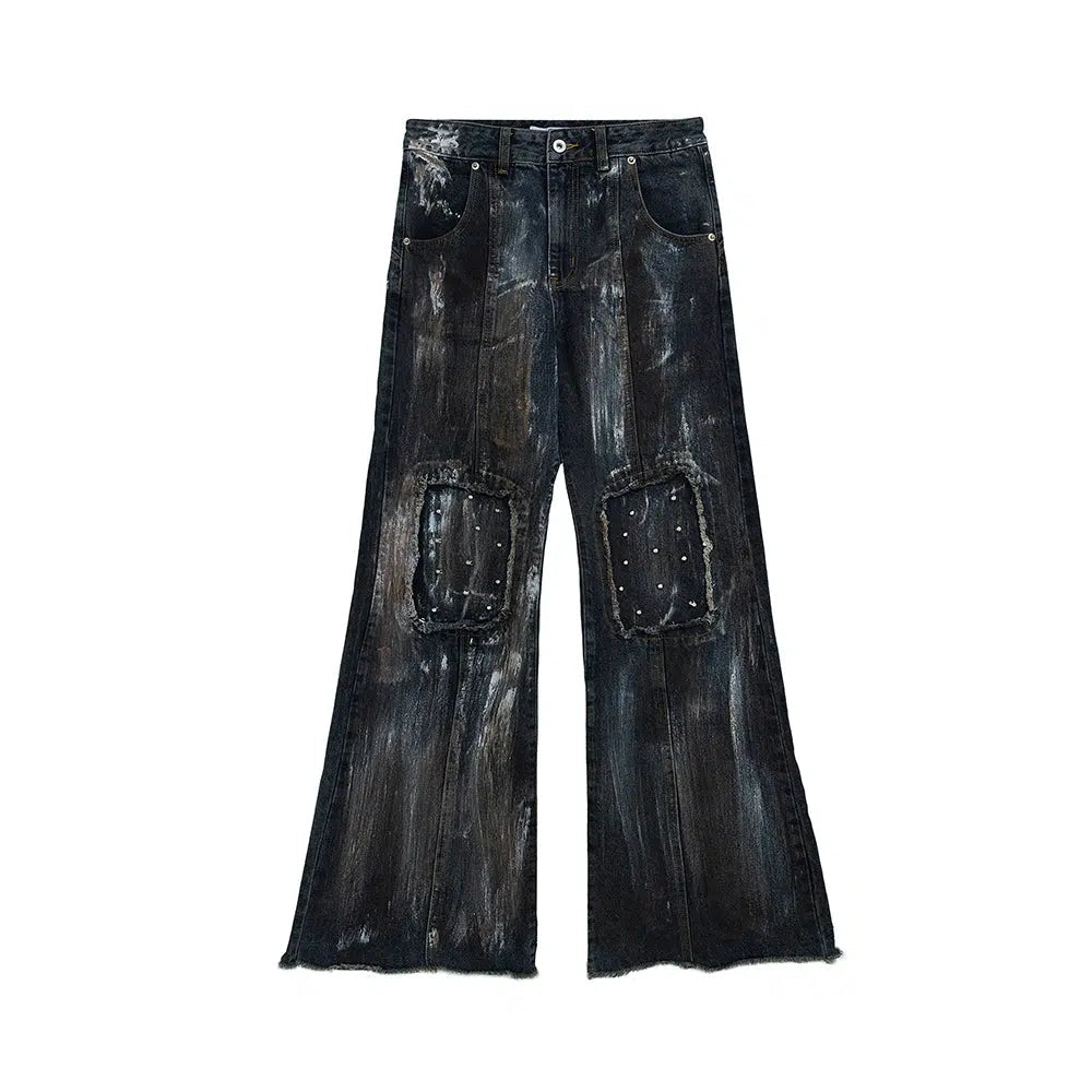 Metal Rivet Denim Jacket Distressed Pants Set