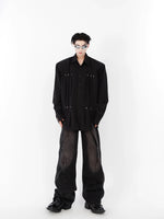 Metal Rivets Pleated Cardigan Shirt