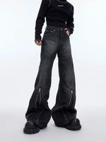 Metal Zipper Distressed Flared Pants