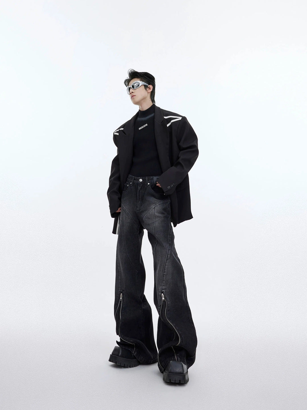 Metal Zipper Distressed Flared Pants