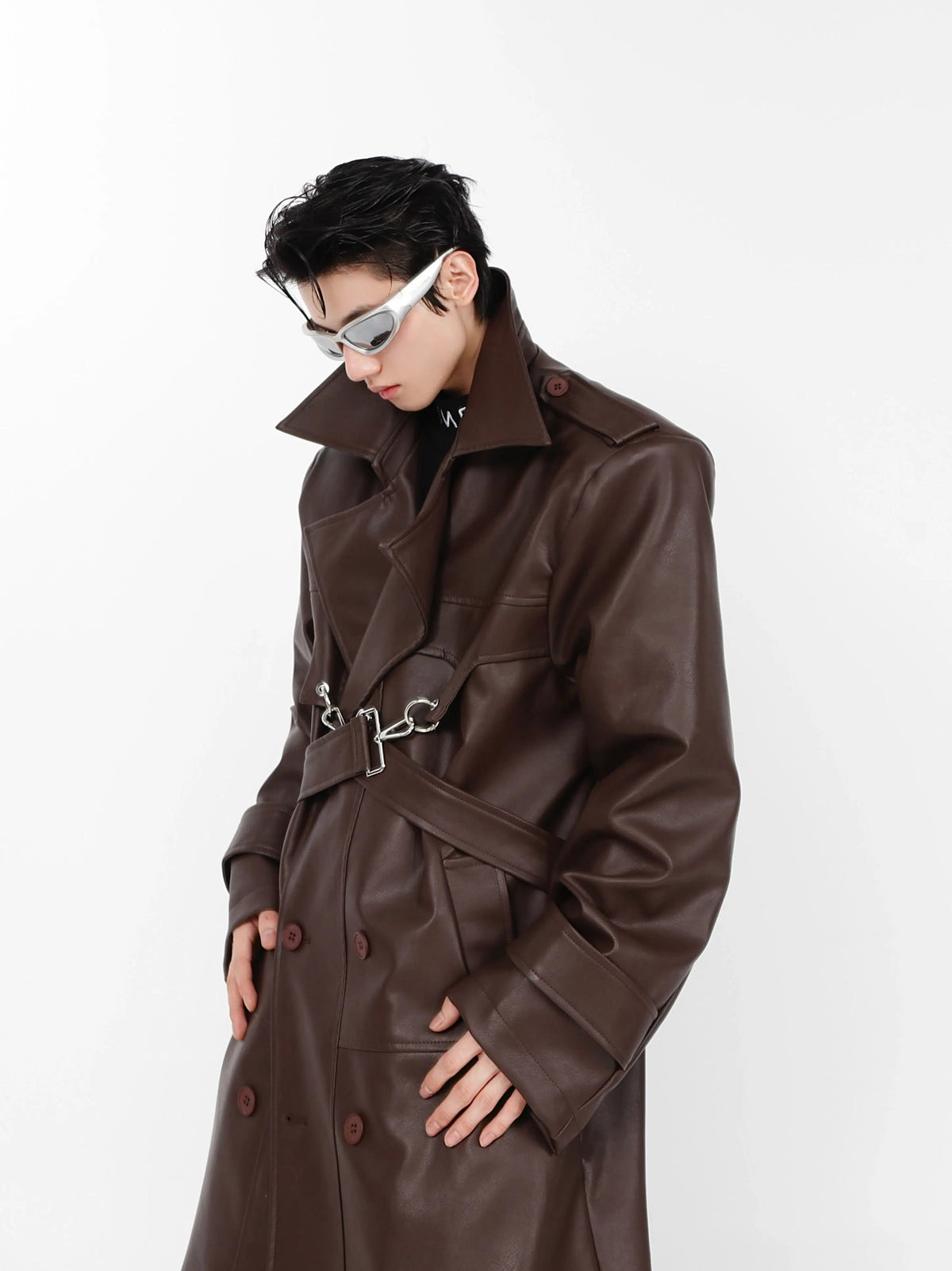 Metal Zipper Leather Windbreaker Coat