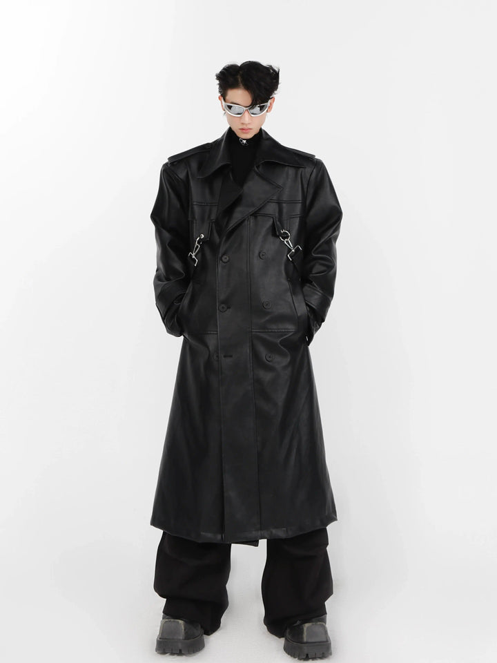 Metal Zipper Leather Windbreaker Coat