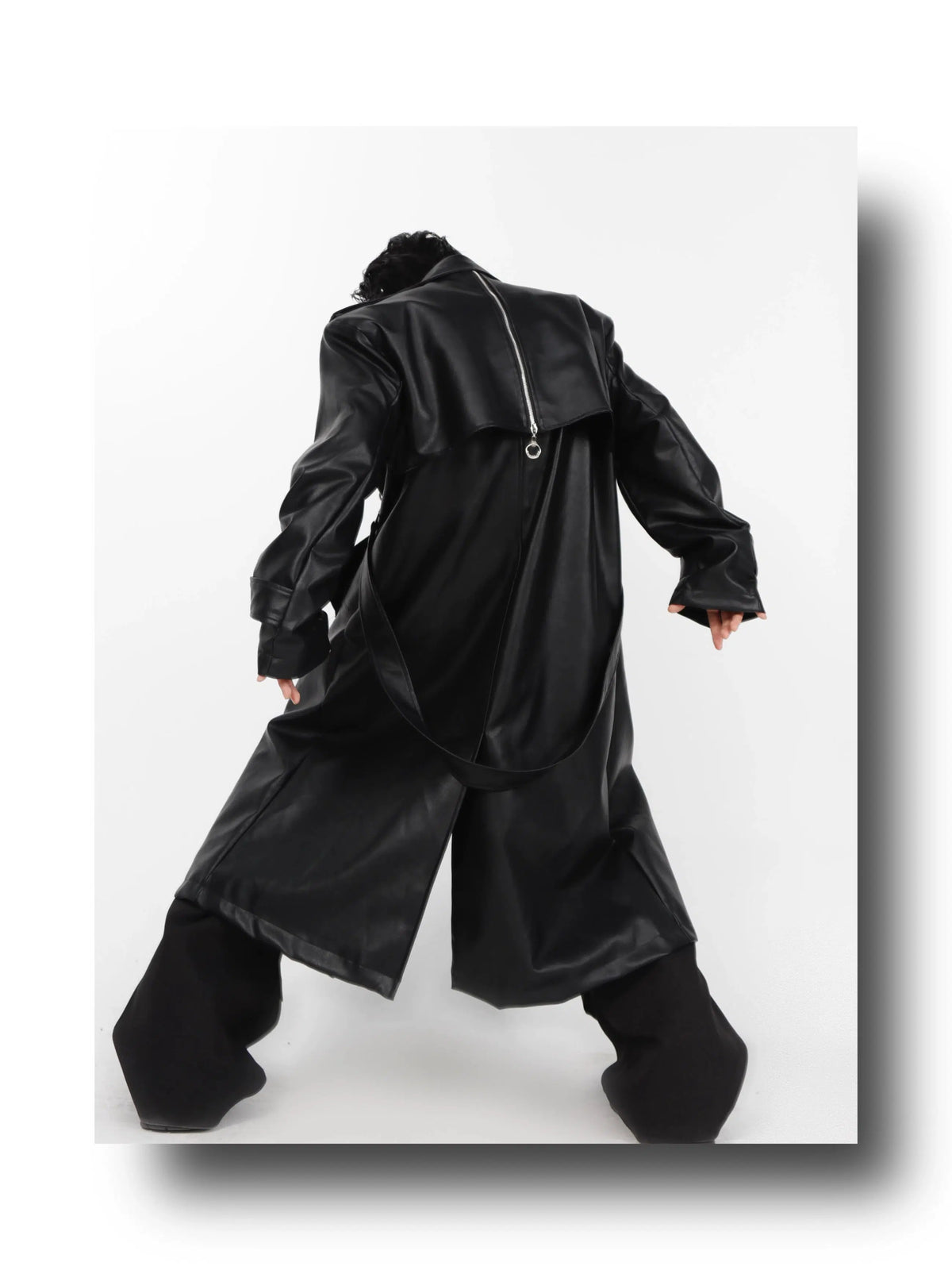 Metal Zipper Leather Windbreaker Coat