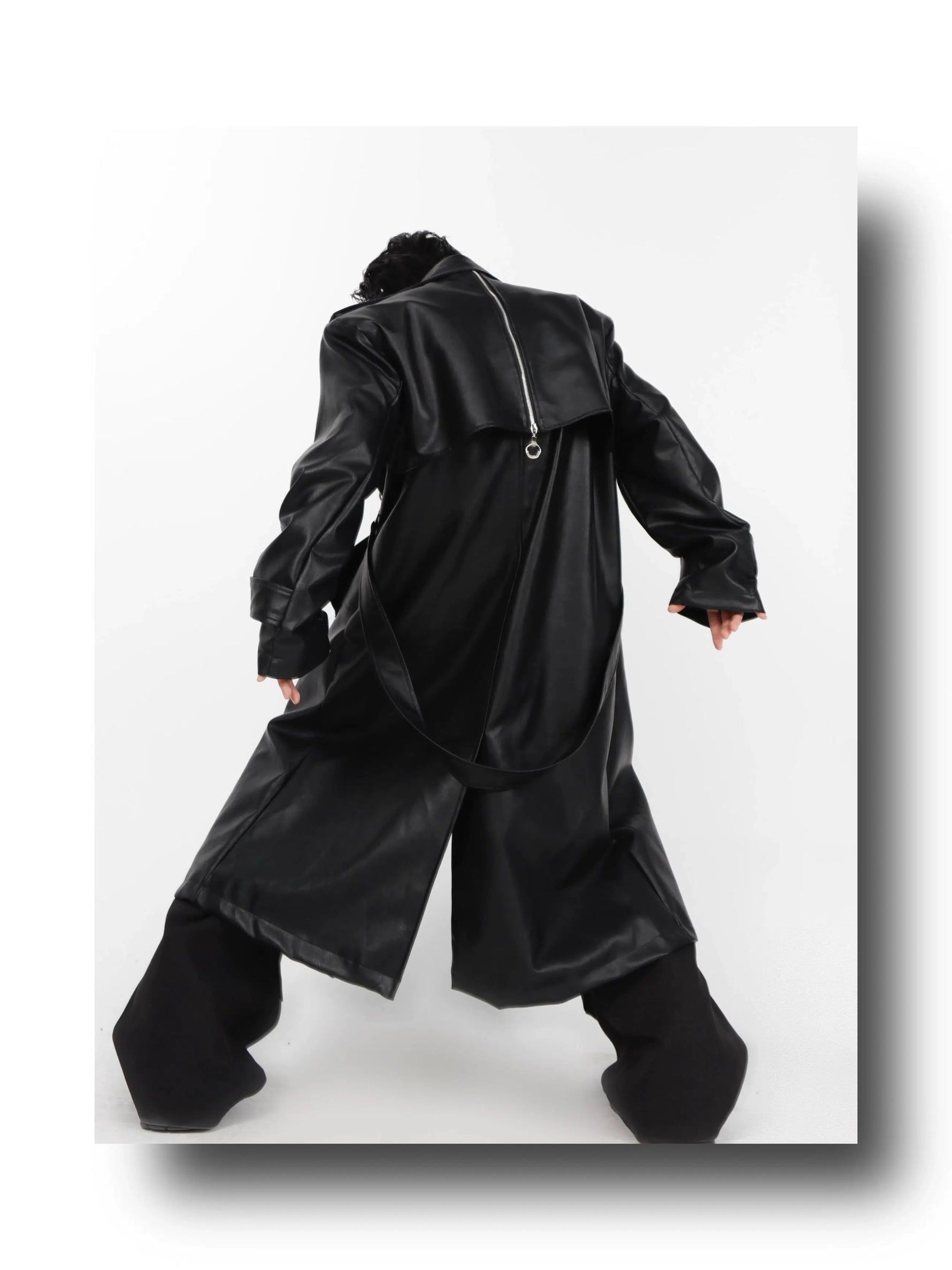 Metal Zipper Leather Windbreaker Coat