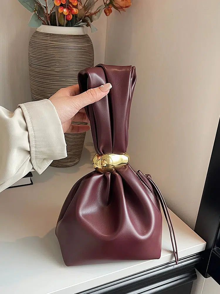 Metallic Accent Knotted Leather Handbag