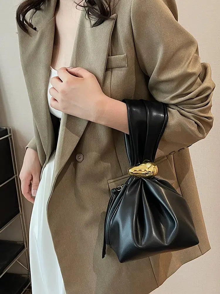 Metallic Accent Knotted Leather Handbag