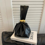 Metallic Accent Knotted Leather Handbag