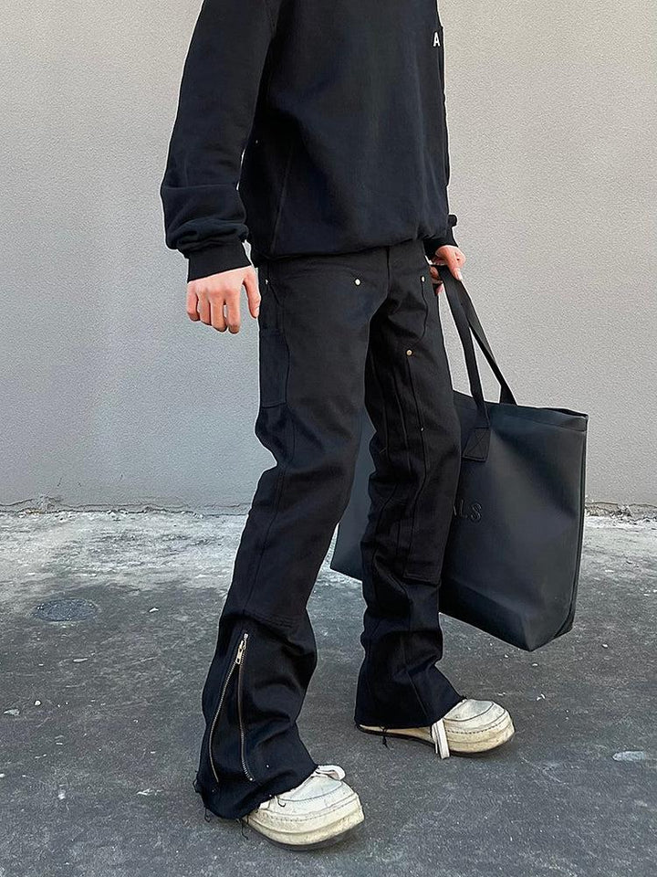 Micro-flared Zipper Overalls Pants