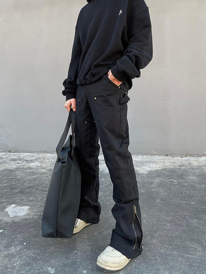Micro-flared Zipper Overalls Pants