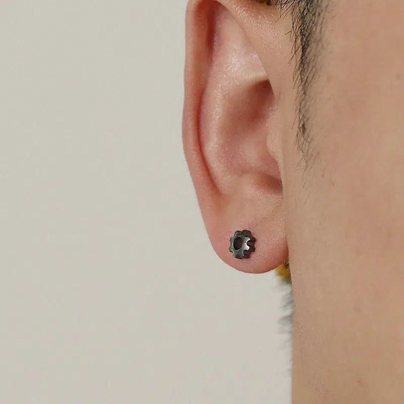 Minimalist Gear-Shaped Stud Earrings