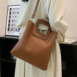 Modern Square Handle Bucket Bag